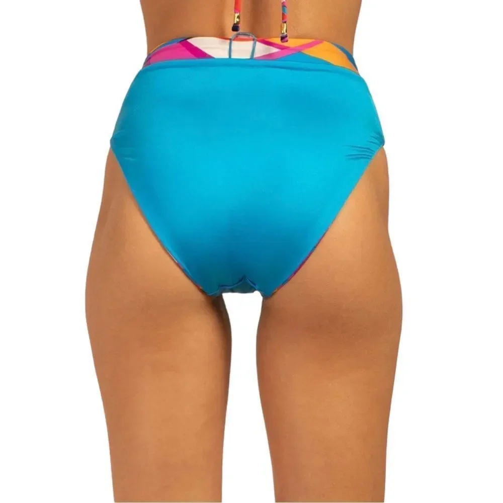 Trina Turk 3 Piece Bikini With REVERSIBLE High Waist Bottom Ruffle Top